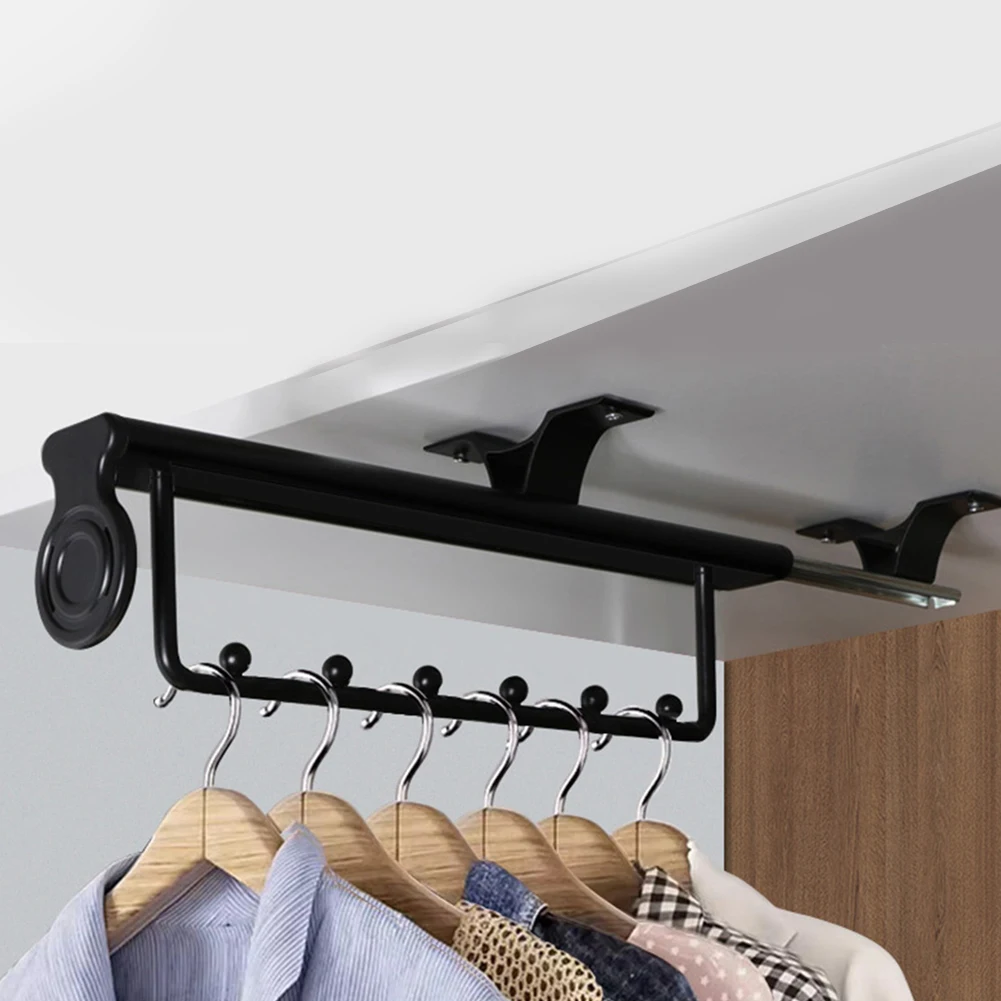 

Retractable Wardrobe Rail Clothes Hanger Adjustable Hanger Rod Closet Rod Utility Room Kitchen Bathroom Organizer Rack