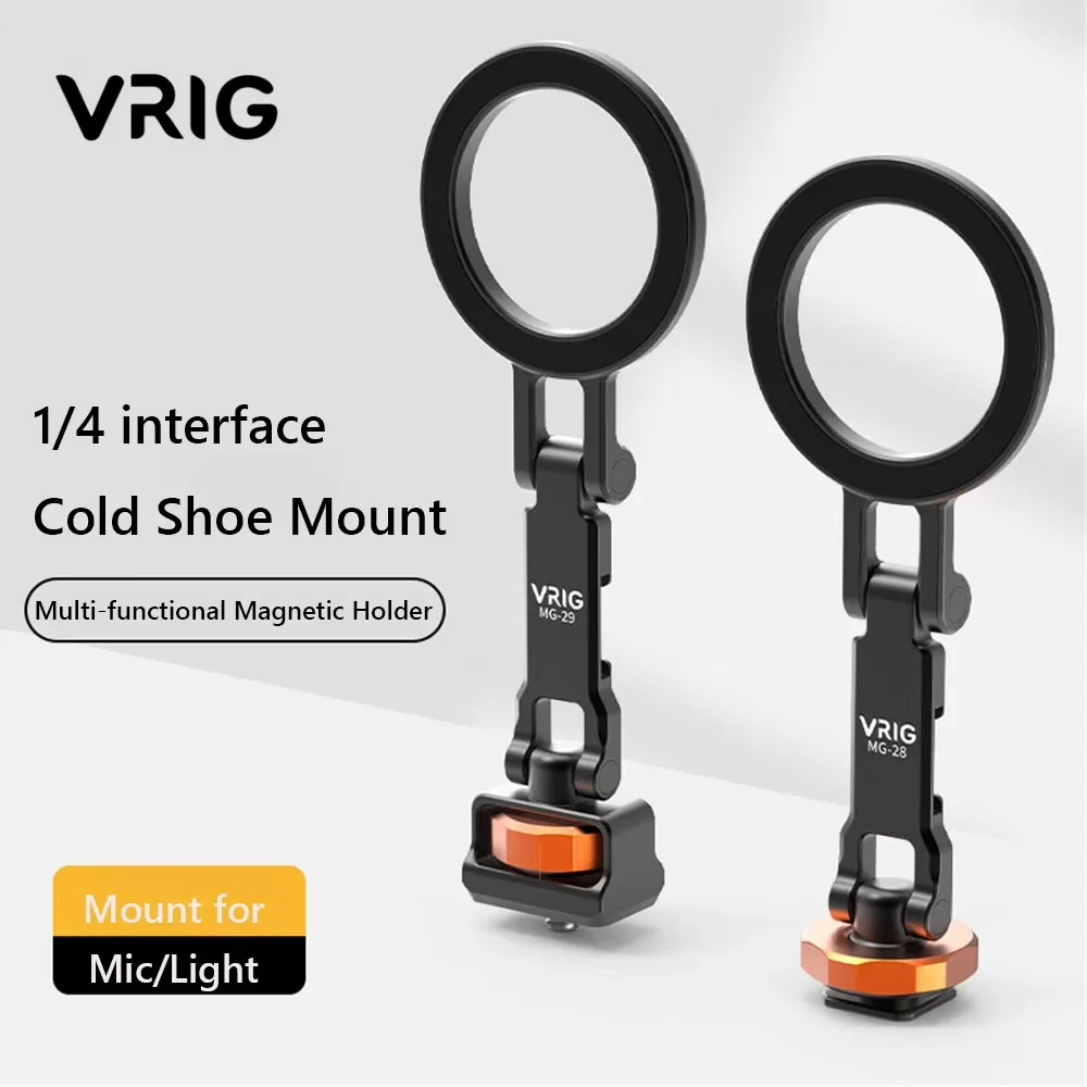 VRIG 마그네틱 콜드 슈 마운트 폰 홀더 W 1/4 폰 삼각대 마운트 (MagSafe 아이폰 16 15 14, 삼성 카메라, 마이크, 라이트, 모니터용)