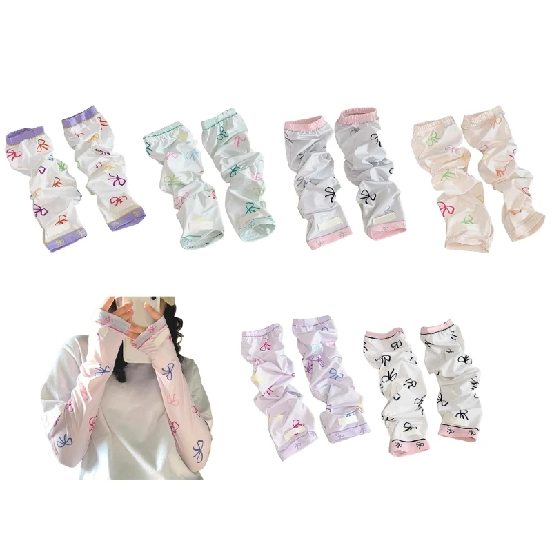 Women Bowknot Print Arm Sleeves Summer Sun Protection Outdoor Cooling Sleeve for Cycling Fishing Driving Riding Outdoor Activity