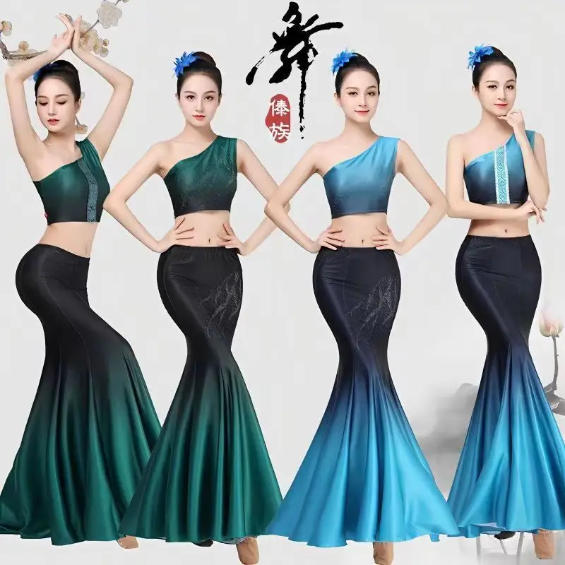 

Updated Dai Ethnic Dance Performance Dancing Skirts Dancer Dress Set Costumes Two Sets Folk Style Dress Peacock Dance Costume