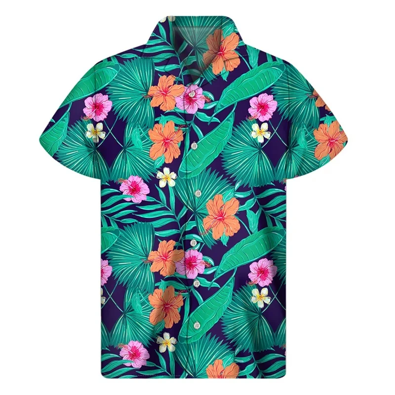 thumbnail image 1 of Camisa con botones estilo hawaiano con plantas tropicales para hombre, impresión 3D, para vacaciones en la playa, informal, holgada, minimalista, de talla grande, 1 of 4