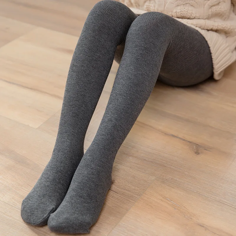 Girls' Woolen Pantyhose Children's Pantyhose Autumn and Winter Vertical Stripe Thin Velvet Thickening Kids Pantyhose Solid Color Pantyhose