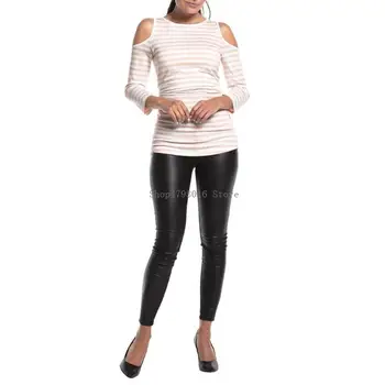 Maternity T Shirt Breastfeeding Design Striped Pattern Three Quarter Sleeve Comfort Wear Nursing Top for Pregnancy