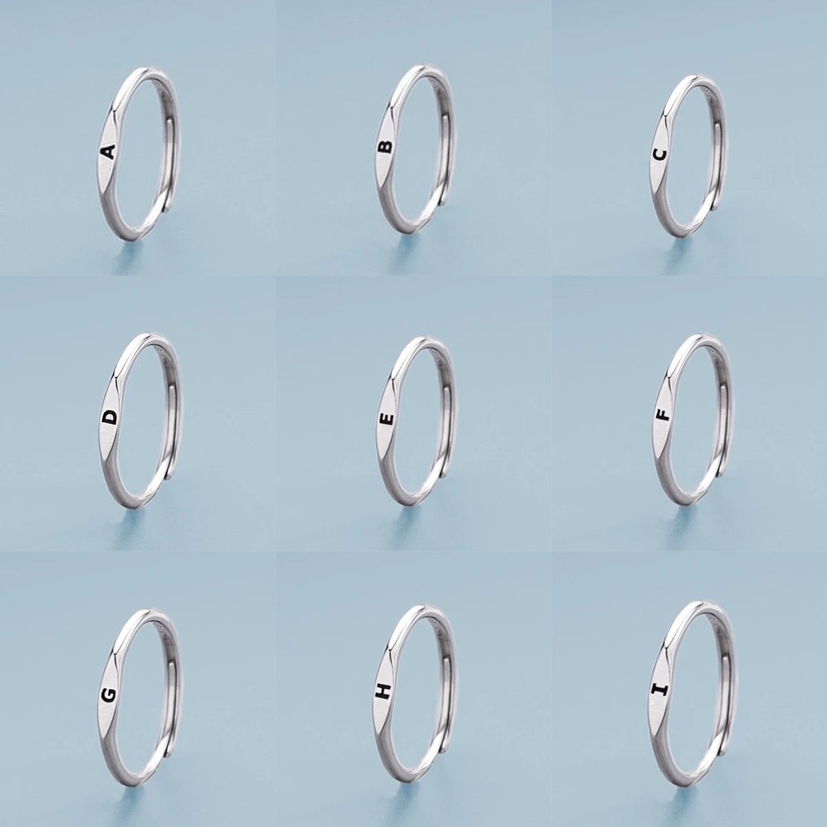 Fashion Rings Fashion Ring for Women Minimalist Initials A-Z 26 Letter Silver Plated Adjustable