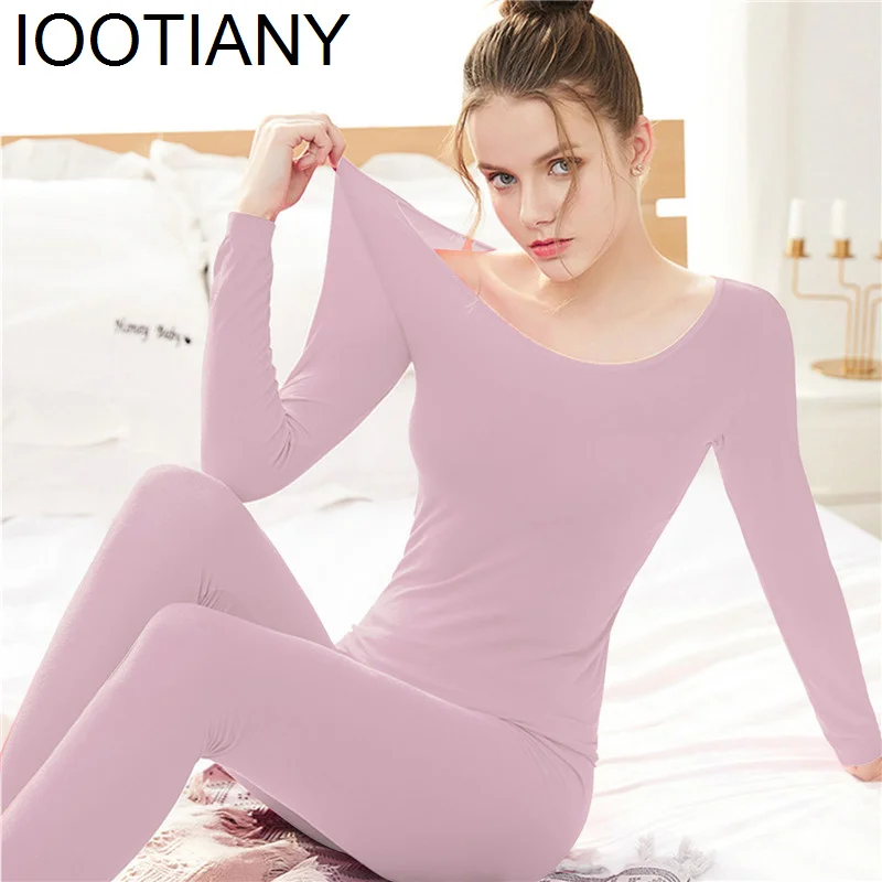 IOOTIANY Winter Constant Temperature Lingerie 2pcs Women'S Traceless Thermal Underwear Set Unisex Ultra-Thin Intimate Pajamas