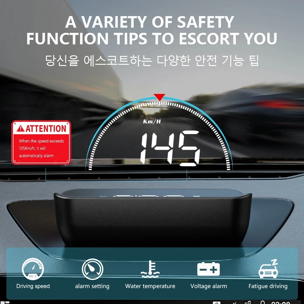 Geyiren HUD  ÷ ڵ ӵ 跮 , RPM , KMH MPH  ӵ, ڵ ׼, M8 OBD2
