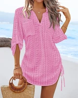 Women's V-Neck Hollow Out Beach Tunic - Lightweight Summer Cover Up with Side Tie Details - Image 4