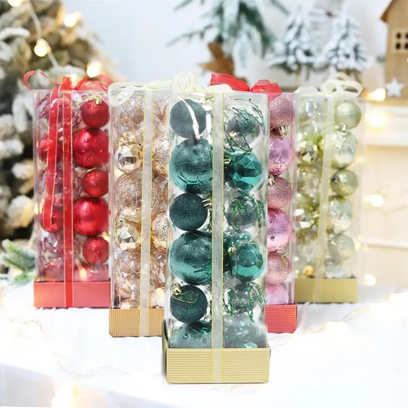 

Christmas Balls 24pcs Christmas Decor Shatterproof Clear Eye Catching Color Balls Baubles Set with Stuffed Delicate Decorations