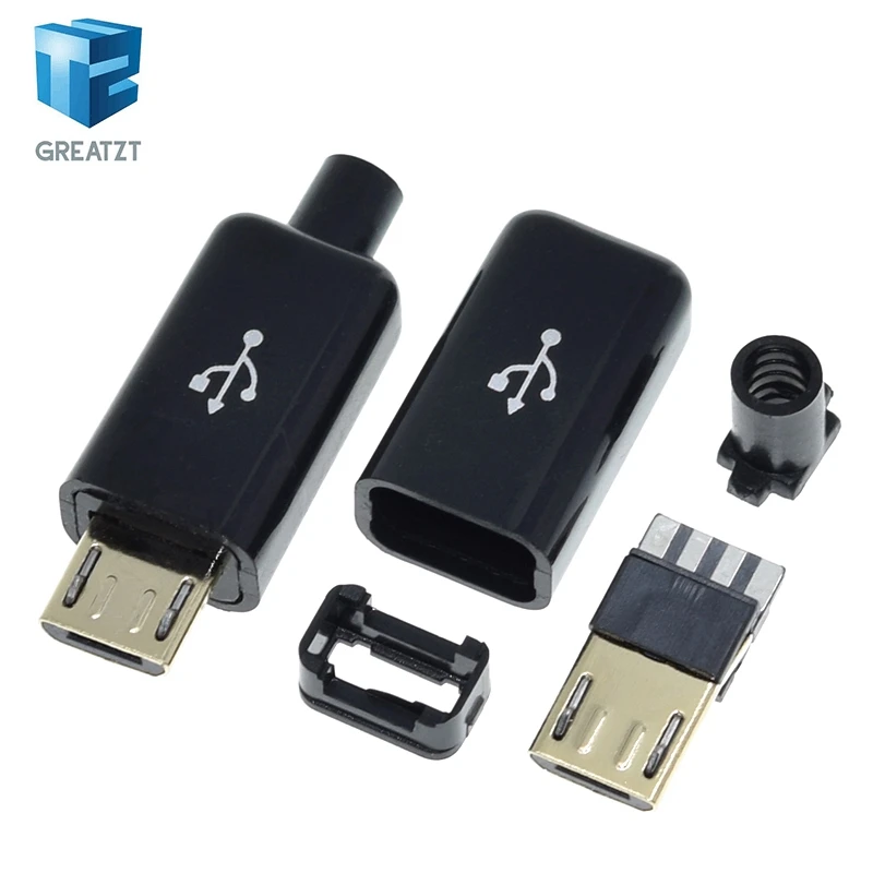 1 Packung = 10 Stück Micro-USB 5-PIN Lötanschluss Stecker, Ladegerät 5P USB-Ladebuchse 4-in-1 Weiß Schwarz