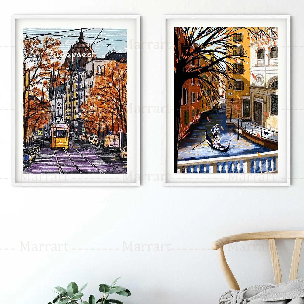 

Urban Autumn Landscape Wall Art Canvas Painting Budapest City Scenery Travel Poster And Print Ins Picture For Home Decor