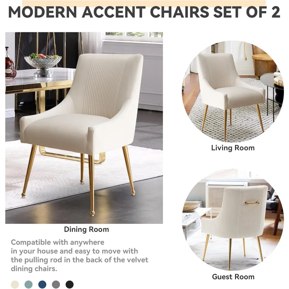 Dining Chairs,Modern Living Room Chairs, Velvet Upholstered Dining Room Chairs with Gold Legs,Tufted Accent Chair Set of 6 5