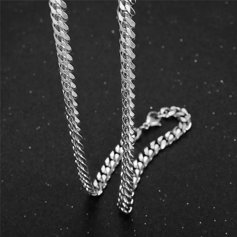 Mens Sturdy Miami Cuban Chain Necklace,4/7MM Width, 316L Stainless Steel Choker Long 35-90cm Male Punk Fashion Jewelry Wholesale