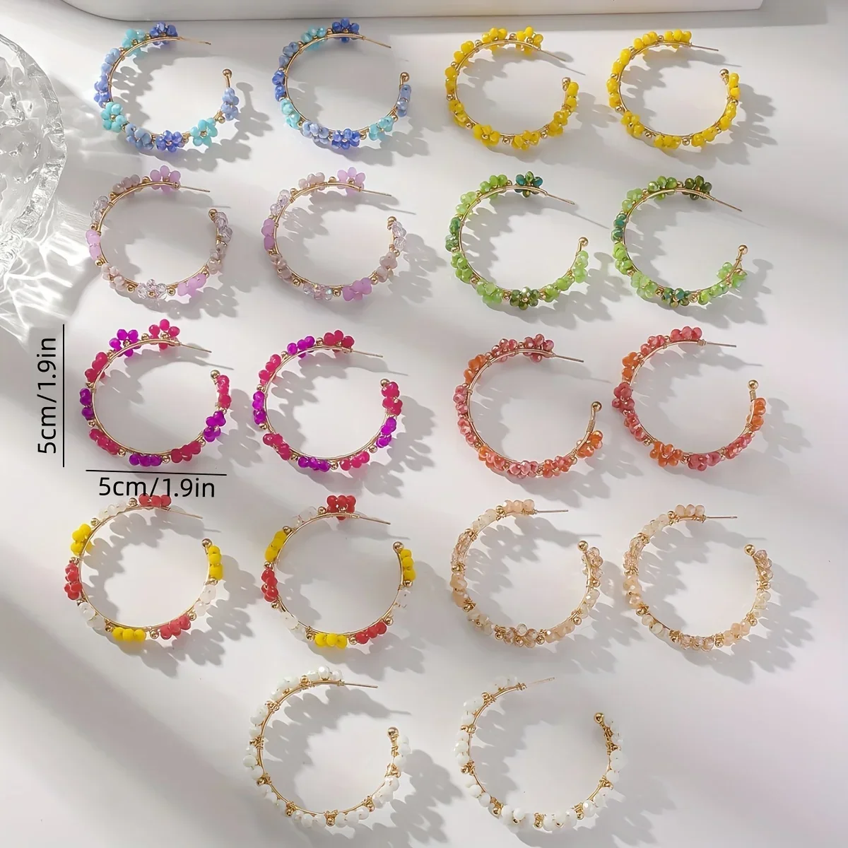 Boho Resort Style Handmade Artificial Crystal Beaded Wreath Earrings, Stylish Sunflower Design Suitable for Everyday Wear