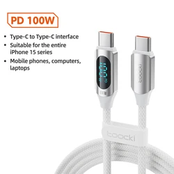 High - Speed 100W USB - C to USB - C Cable with Digital Display - Colorful Data and Charging Cord - 1m (White)