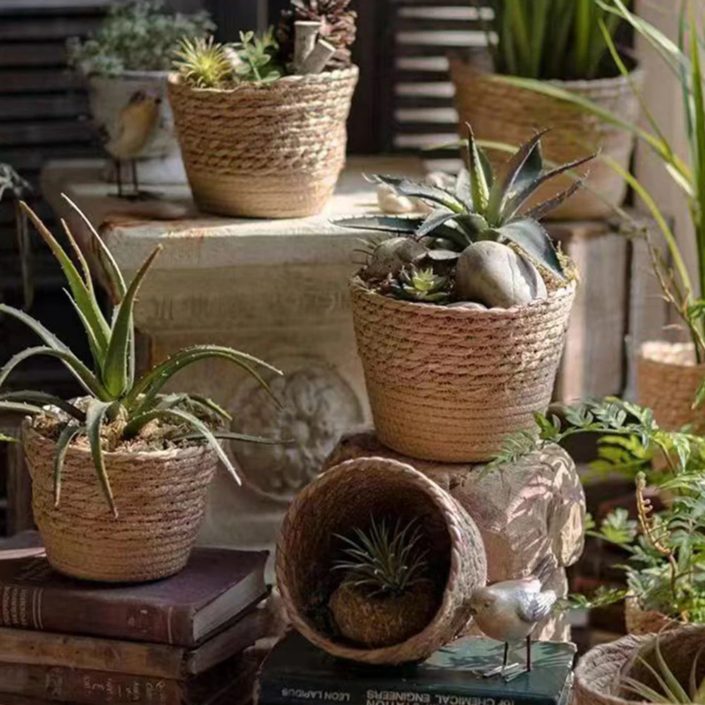 Multi Functional Storage Basket Seaweed Woven Flower Pot Rattan Woven Plant Green Plant Cover Pot Home Decoration Flower Pot Flo 5