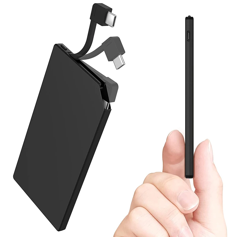 

TNTOR Mini Power Bank 5000mAh only 6mm Ultra-thin Fast Charge Power Bank Built-in Data Cable for iPhone 14 13 pro Xiaomi