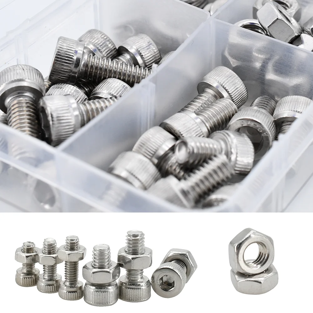 304 Stainless Steel Bolts And Nuts Set M2 M3 M4 M5 M6 Hexagon Hex Socket Screws Allen Cap Head Bolt Nut Set Assortment Kit