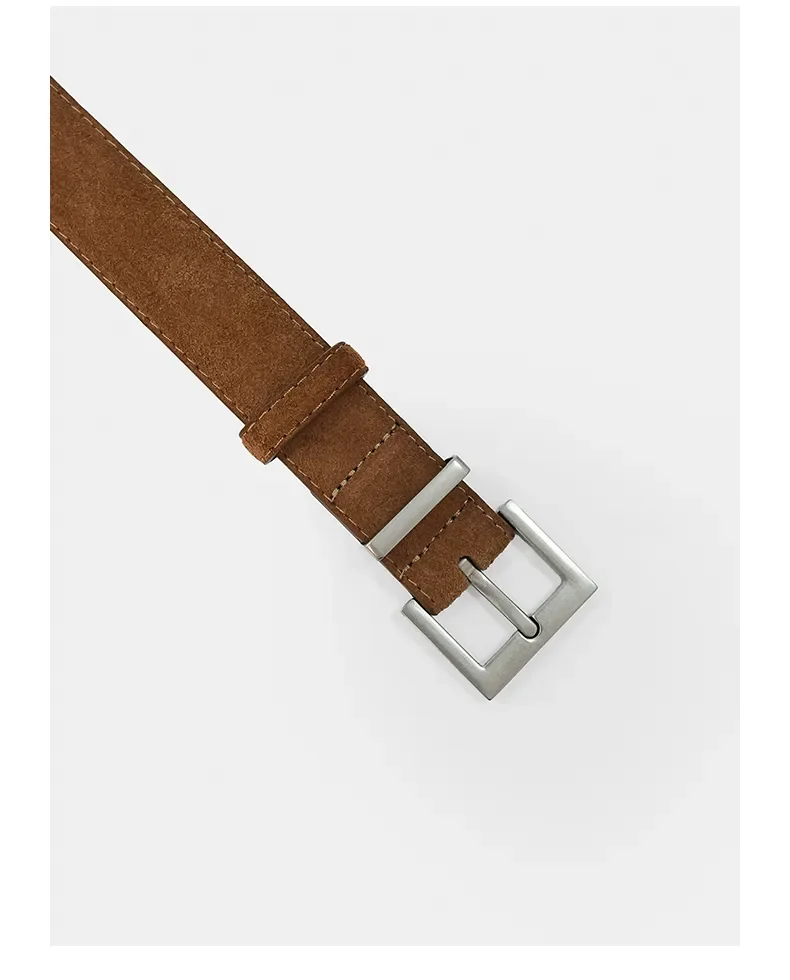 Elegant Suede Leather Women's Belt with Square Alloy Buckle