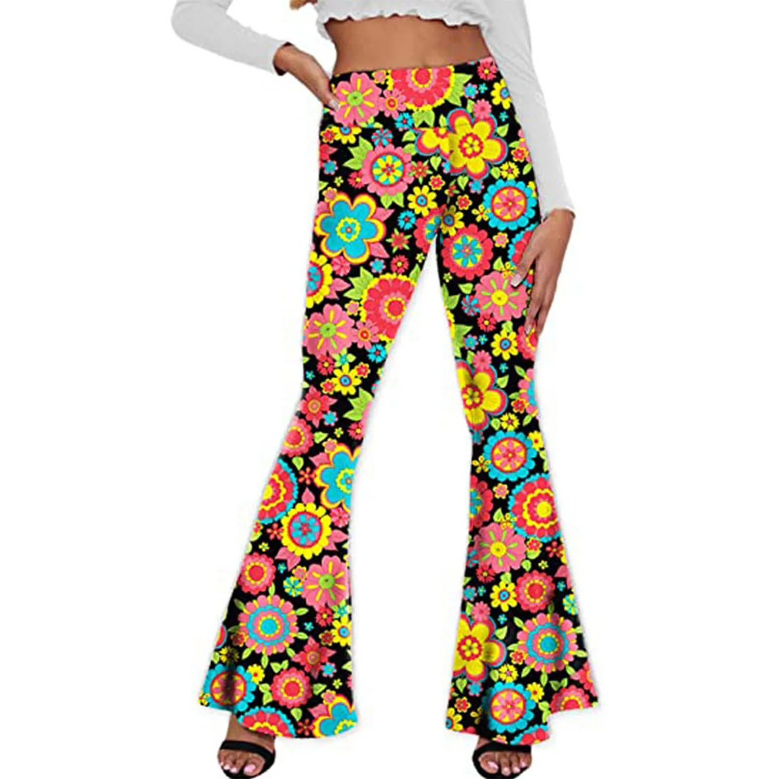 

Women's Fashion Pants Women's High Waist Floral Stretch Bell Bottom Slim Fit Flare Leg Hippie Pants Womens Casual Pants