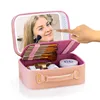 Needle sewing Diamond Pattern Lighted Cosmetic Case With Mirror LED Cosmetic Bag Large-capacity Waterproof Makeup Storage Box 1