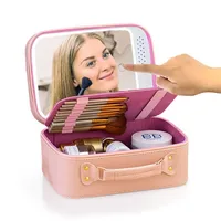 Needle sewing Diamond Pattern Lighted Cosmetic Case With Mirror LED Cosmetic Bag Large-capacity Waterproof Makeup Storage Box 1