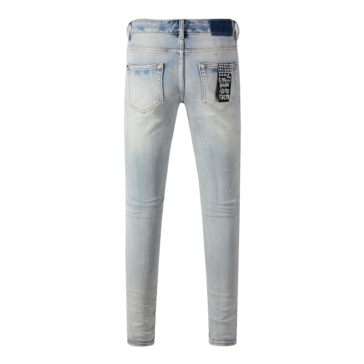 Light blue classic jeans men's High street slim stretch washed wear-resistant ripped jeans 3006