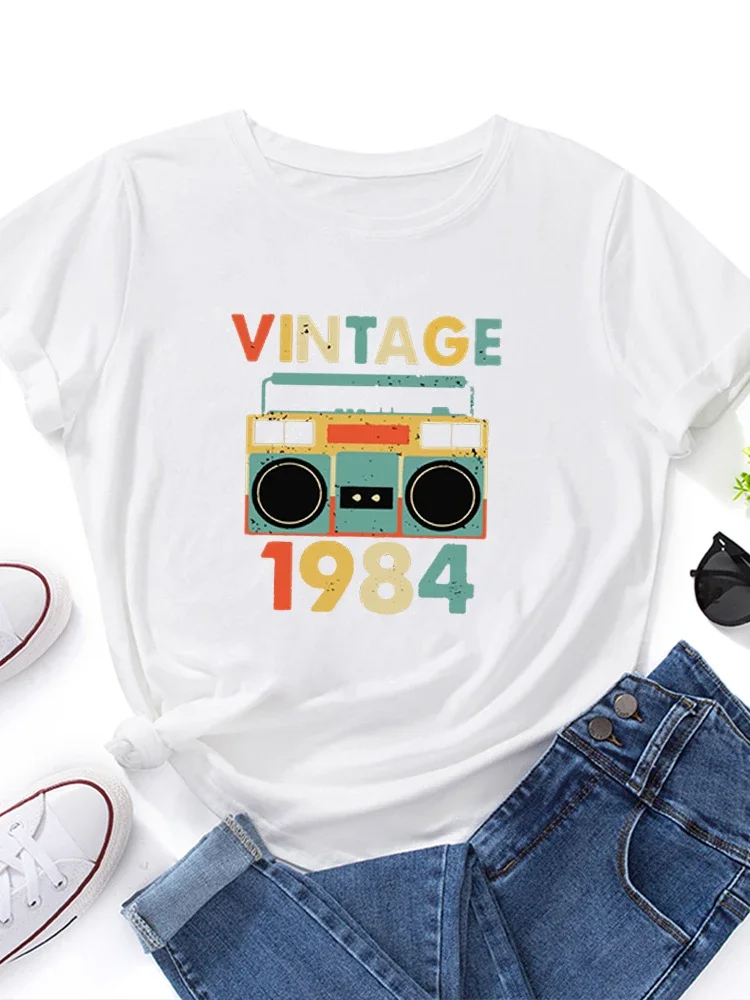 여성용 빈티지 1984 레코더 프린트 티셔츠, 반팔, O넥, 루즈한 티셔츠, 숙녀 티셔츠, 상의, 의류