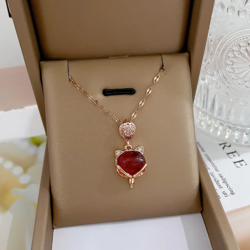 

Korean Fashion Titanium Steel Necklaces Cute Fox Pendant Necklace for Women Vintage Neck Chain Pendant Necklace