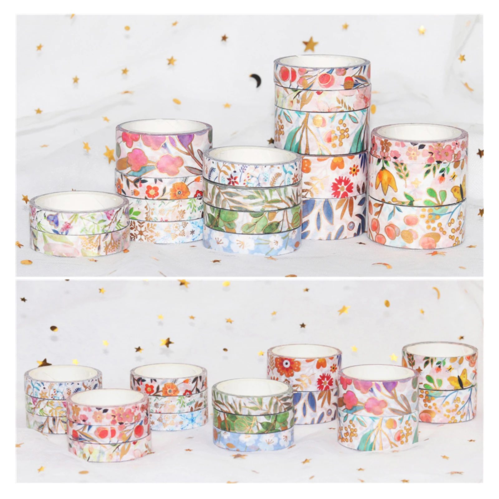 【HOT NEW】18 Rolls Washi Masking Tapes Set Floral Gold Foil Adhesive Decorative Paper Tape for DIY Arts & Crafts