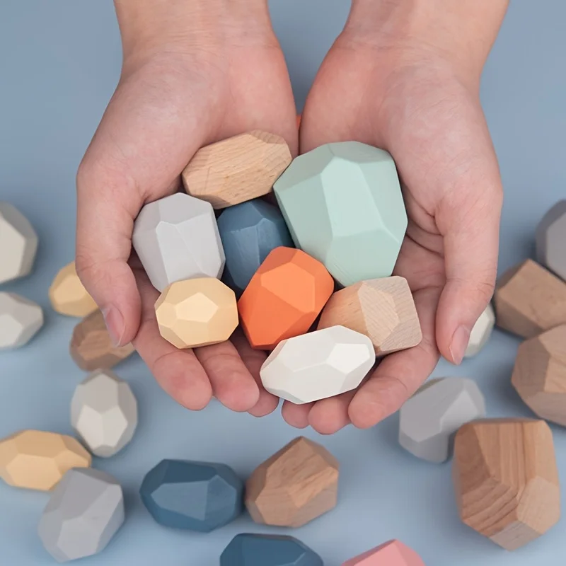 Wooden Balancing Stacking Stones Rocks, Building Blocks Set, Sorting and Stacking Games, Montessori Puzzle Toys for Kids Gifts