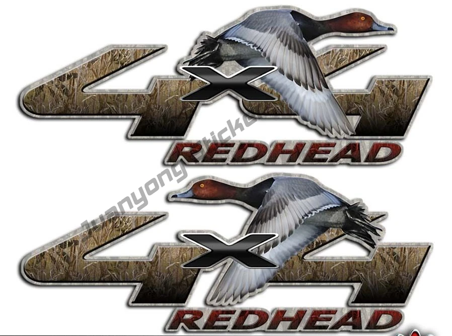 2pcs Redhead Duck 4x4 Truck Sticker Waterfowl Hunting Camouflage Decal