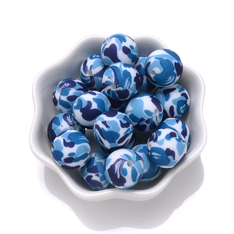 10Pcs 15mm Colorful Print Leopard Pattern Silicone Beads Ball Shape Teething Jewelry Beads For Teether Pacifier Chain Necklace
