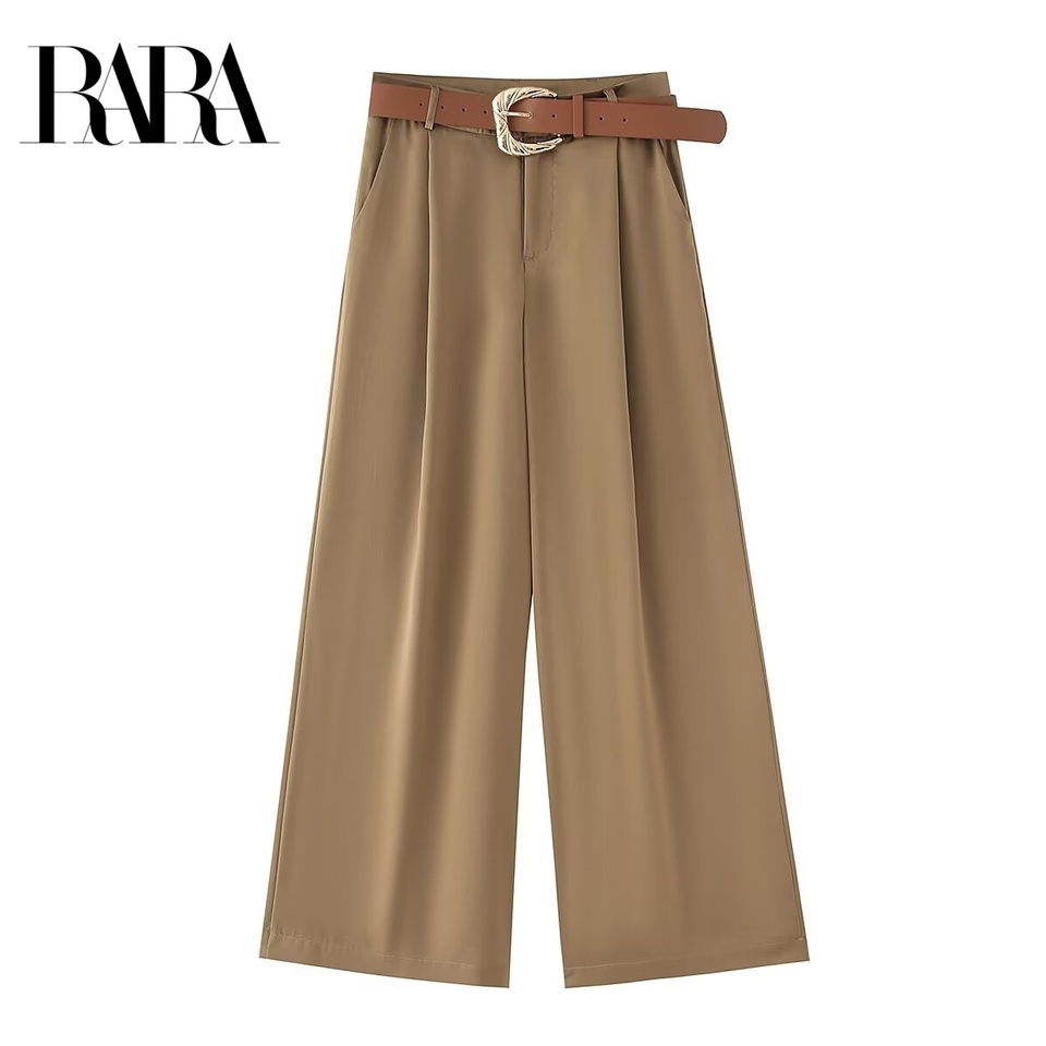 2025RARA New Fashion Simple Versatile Belt Satin Texture Drape Straight Loose Casual Trousers Summer Women's Wide-leg Trousers
