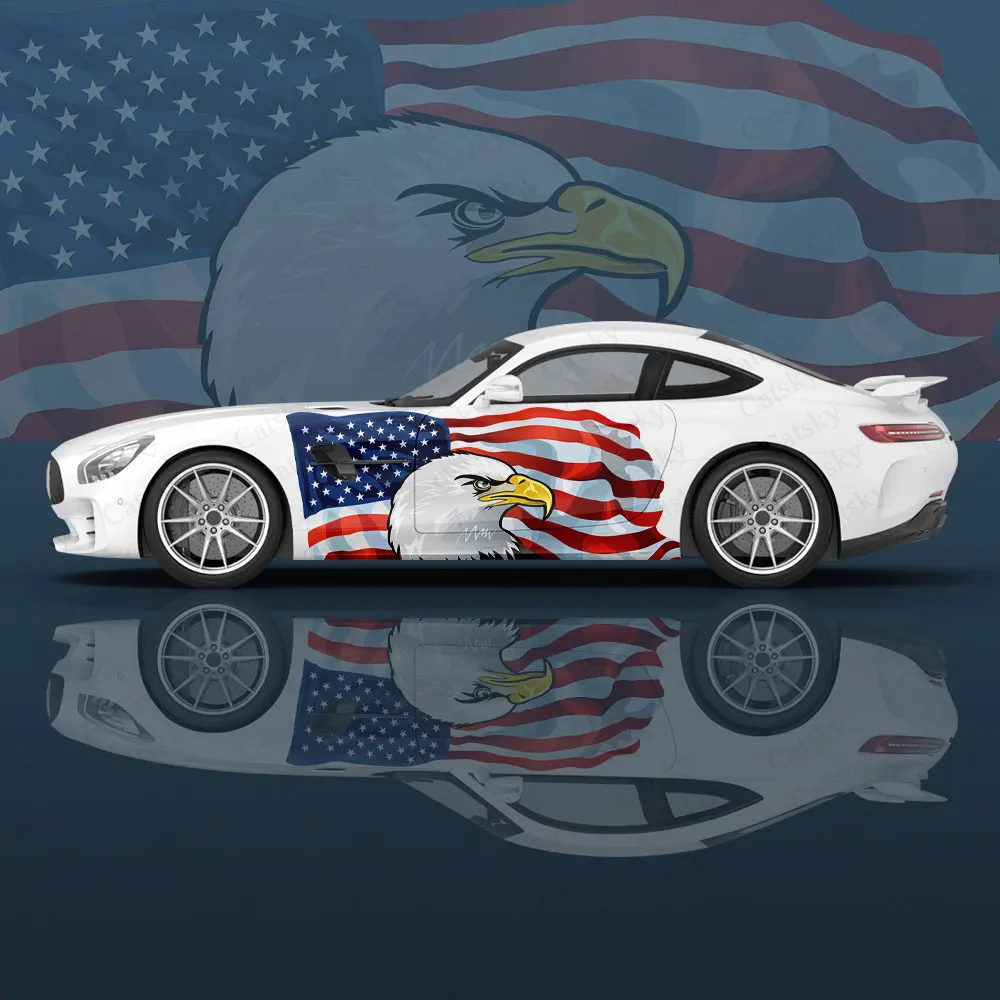 

Car Graphic Decal Full Body Vinyl Wrap Modern Design American Flag Eagle Racing Vector Image Wrap Sticker Decorative Car Decal