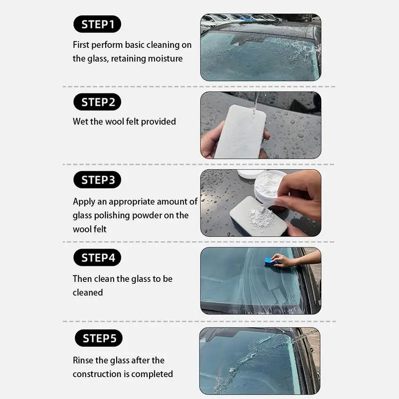 120g Car Glass Polishing Powder With Sponge Auto Window Polishing Compound Powder Glass Oil Film Cleaning Power Glass Cleaner