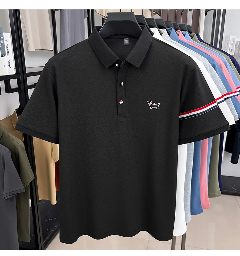 Fashion puppy embroidery men's short sleeve polo shirt luxury brand striped decoration summer breathable business casual T-shirt 22 Sc3e39d9030f7445ead56b33b2ab1c553g