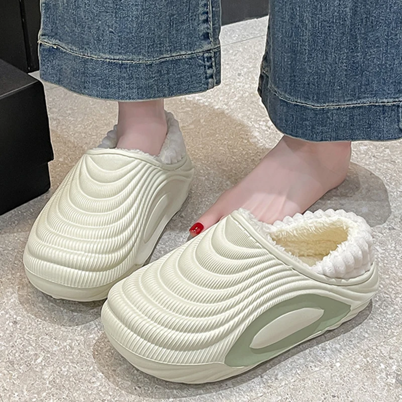 للجنسين مقاوم للماء مغلق اصبع القدم أحذية قطنية الشتاء أفخم الدافئة شبشب منزل داخلي للنساء نعل سميك عدم الانزلاق شبشب شتوي