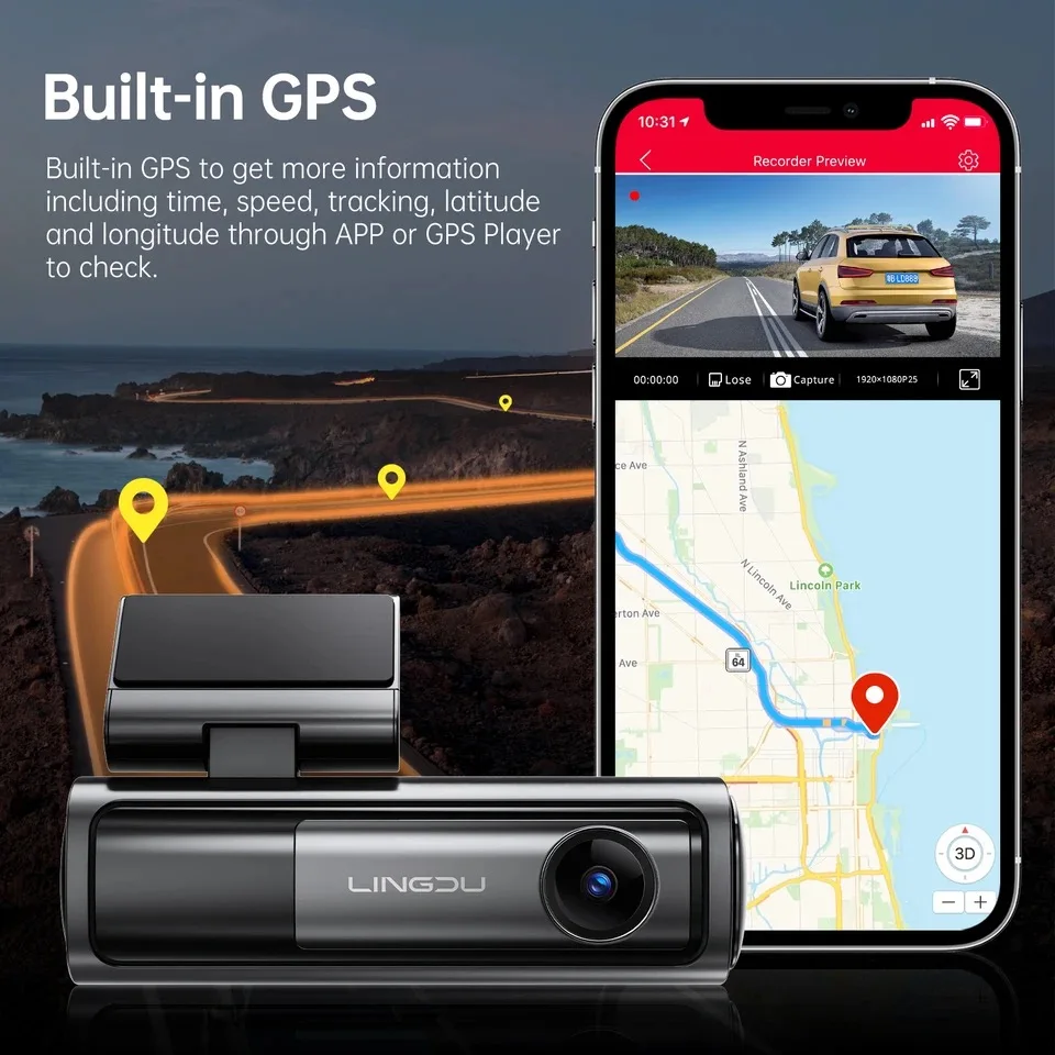 LINGDU LD06 5K  ķ   ڵ DVR  5.8GHz  GPS BT Ʈ , 24 ð    ȭ G-