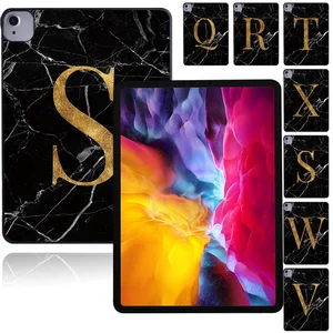 Durable iPad Case for Apple IPad Air 1 2 9.7"/Air 3 10.5" /Air 4 10.9" 2020 Tablet Hard Shell Cover with Black Marble 26 Letters