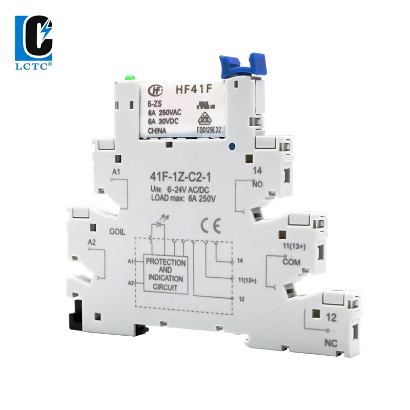 High Frequen Utra-thin Slim/SSR Relay DIN Mount with LED 6A 1CO Relay 41F-5-ZS 41F-12-ZS 41F-24-ZS 5V 12V 24V