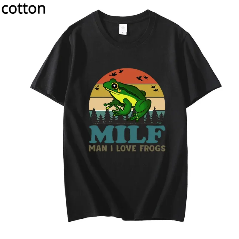 

MILF Man I Love Frogs Funny Saying Amphibian Lovers Vintage Funny Unisex T-Shirt Men's Shirt Short Sleeve Cotton Tee Shirt