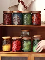 Vintage Glass Kitchen Storage Jar Kitchen and Pantry Glass Storage with Airtight Wood Lid for Cookies Candy Coffee Tea 1