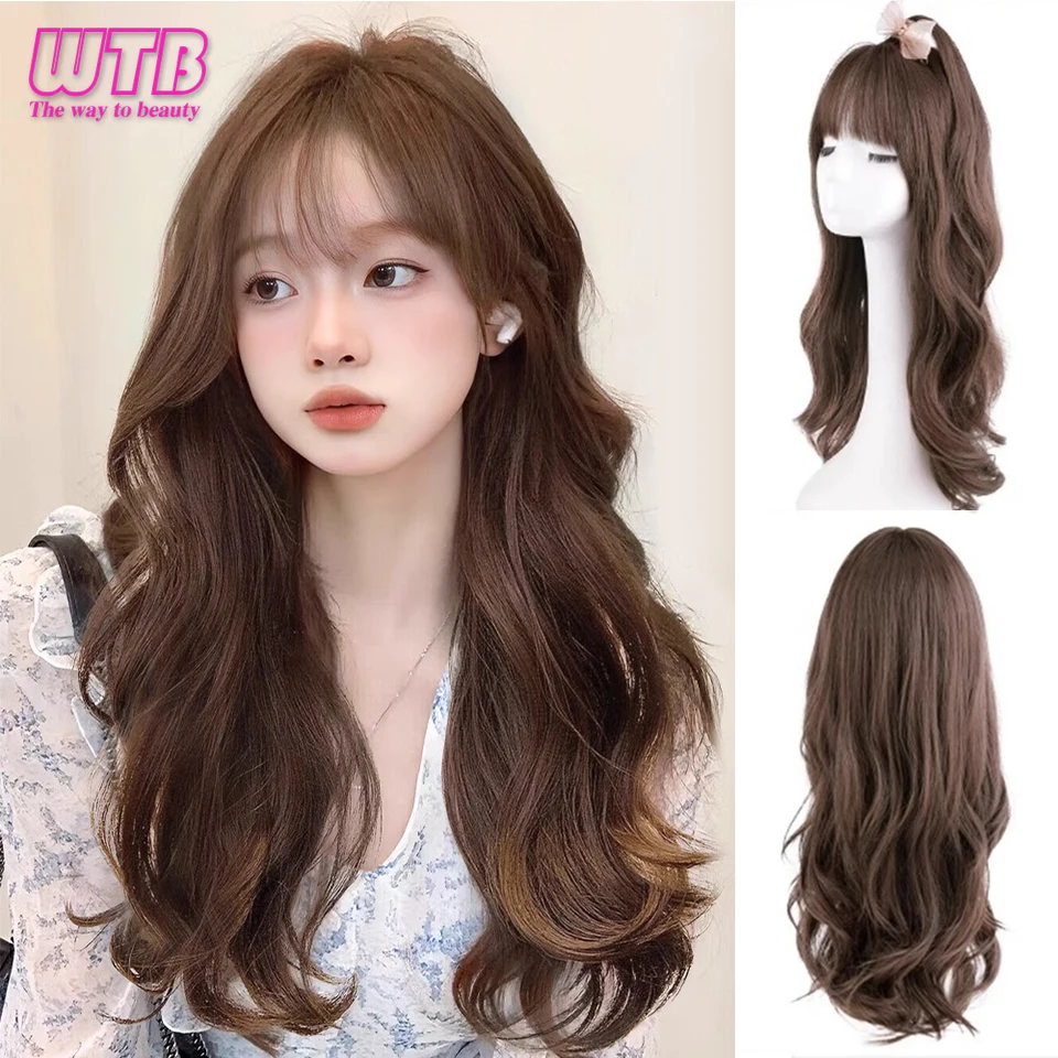 WTB Synthetic Wig Female Long Curly Hair Black/Brown Natural Fluffy Fashion Curly Hair/Straight Hair Wigs For women's