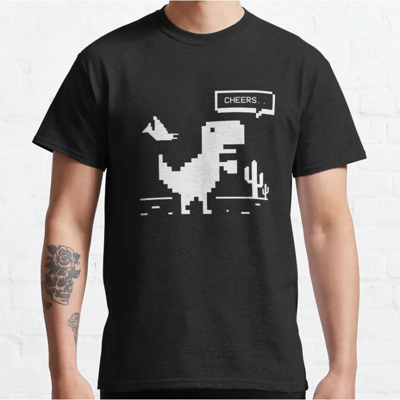 Prost Dino Videospiel Offline Pixel T Rex Lustiges 90er-Jahre-Cartoon-Dinosaurier Kurzarm-T-Shirt mit Rundhalsausschnitt, große Größe Erwachsene Tops S-6XL