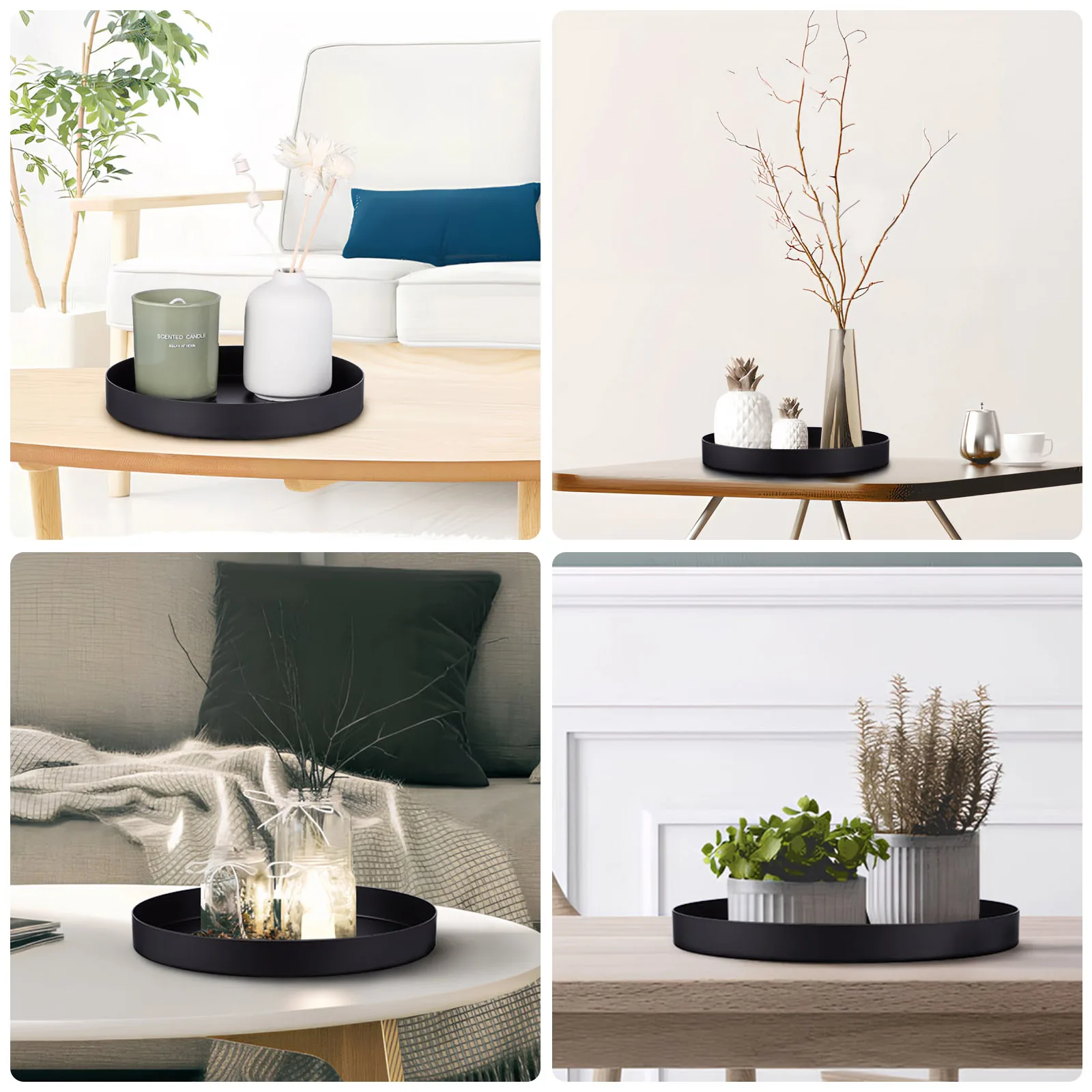 Metal Tray Round Black Trays For Decor Organizing Serving Decorative Circle Coffee Table Kitchen storage Plate supplies 5