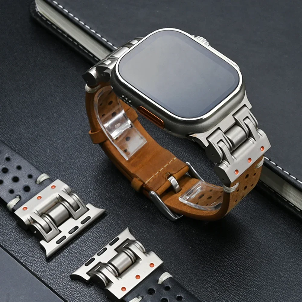 애플 워치용  가죽 스트랩, 49mm, 시리즈 9, 8, 7, 45mm, 한국 남성 밴드, 아이워치 6, 5, 4, Se 3, 44mm, 42mm 팔찌