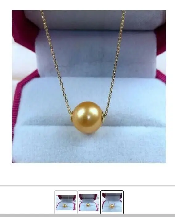 

New Gorgeous AAAA +11-10mm Natural South China Sea Gold Round Pearl Necklace 18 inches-