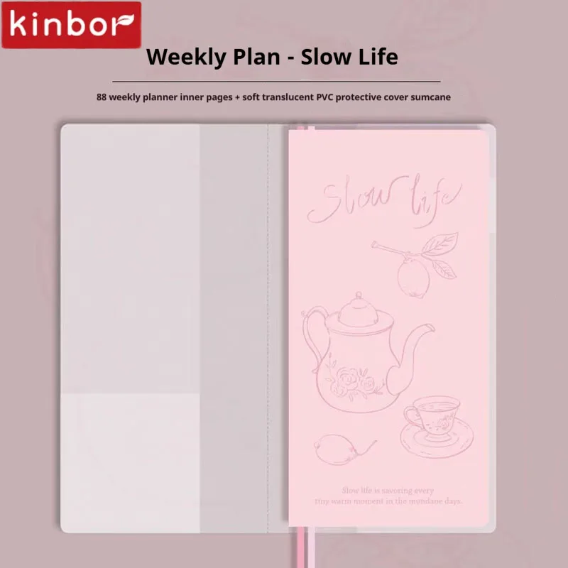 Agenda settimanale tascabile Kinbor Slim, due pagine per settimana, lista delle cose da fare, diario per studenti, blocco note illustrato portatile con copertina rigida