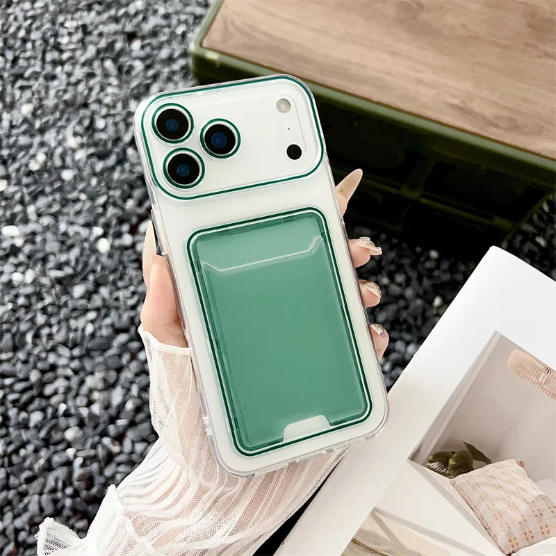Translucent Jelly Color Card Holder Wallet Phone Case - Silicone Shockproof Cover