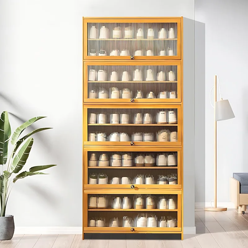 Tall Bamboo Shoes Cabinet with Flip Doors, 10 Tier 30-40 Pairs Freestanding Shoe Shelf Rack for Hallway Living Room Entryway